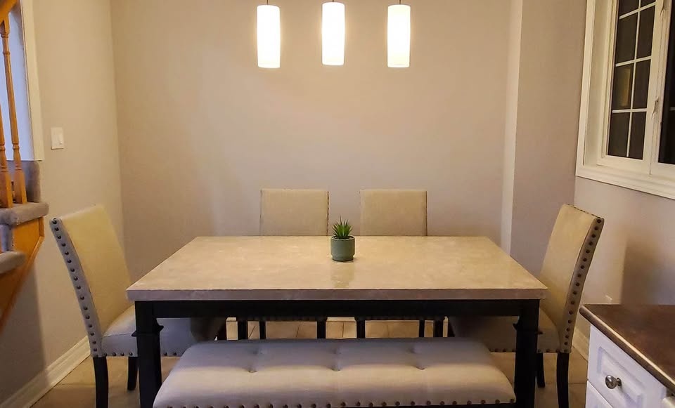 Marble Dining Table, Chairs & Bench Set - Beige - photo 2