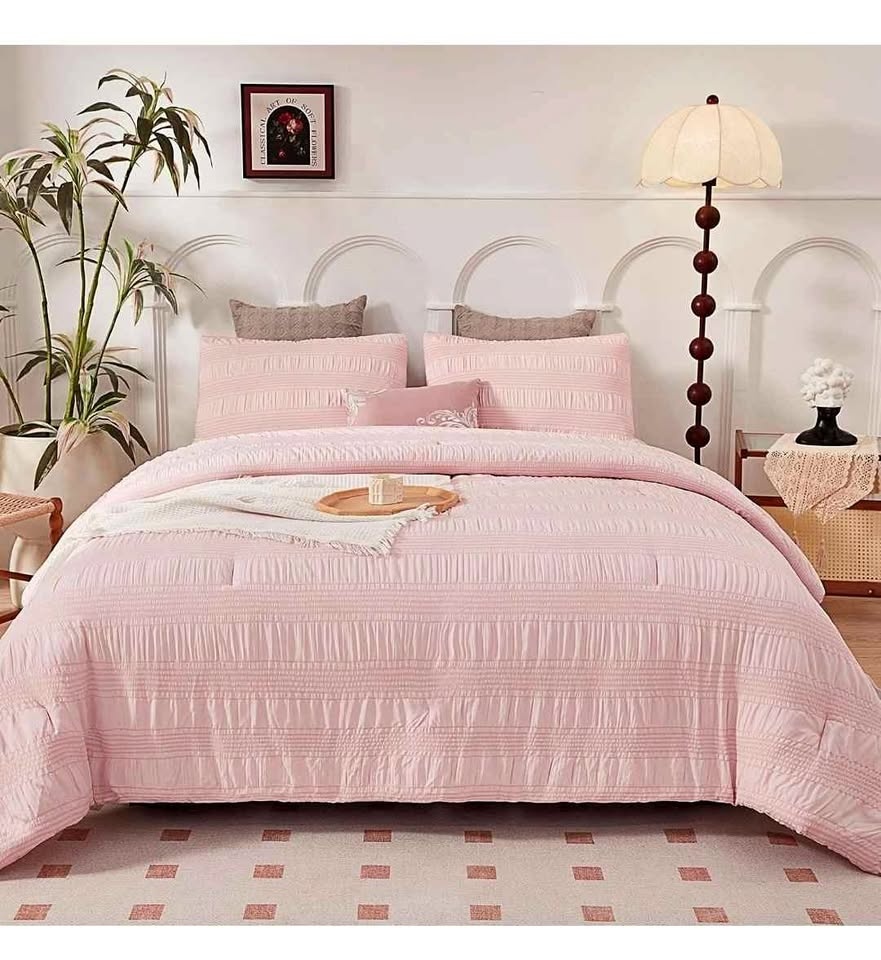 NEW Catesgoo Pink Blush Twin Comforter Set – 2 Piece Seersucker