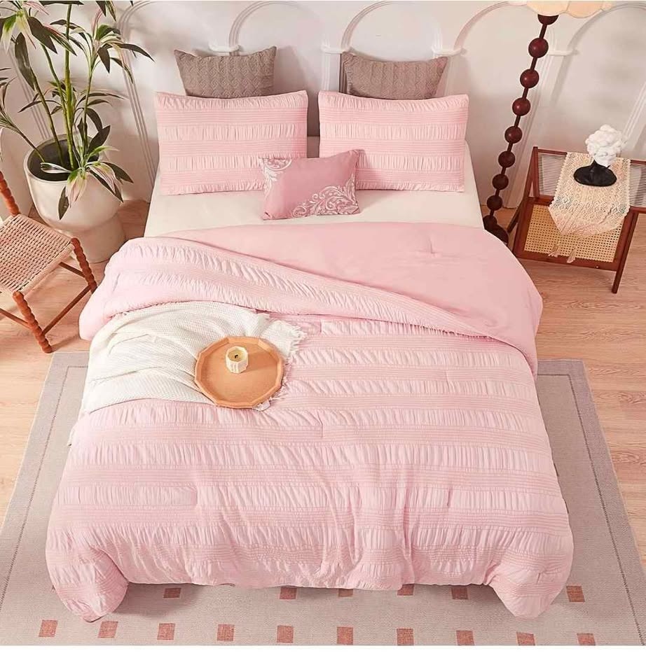NEW Catesgoo Pink Blush Twin Comforter Set – 2 Piece Seersucker - photo 2