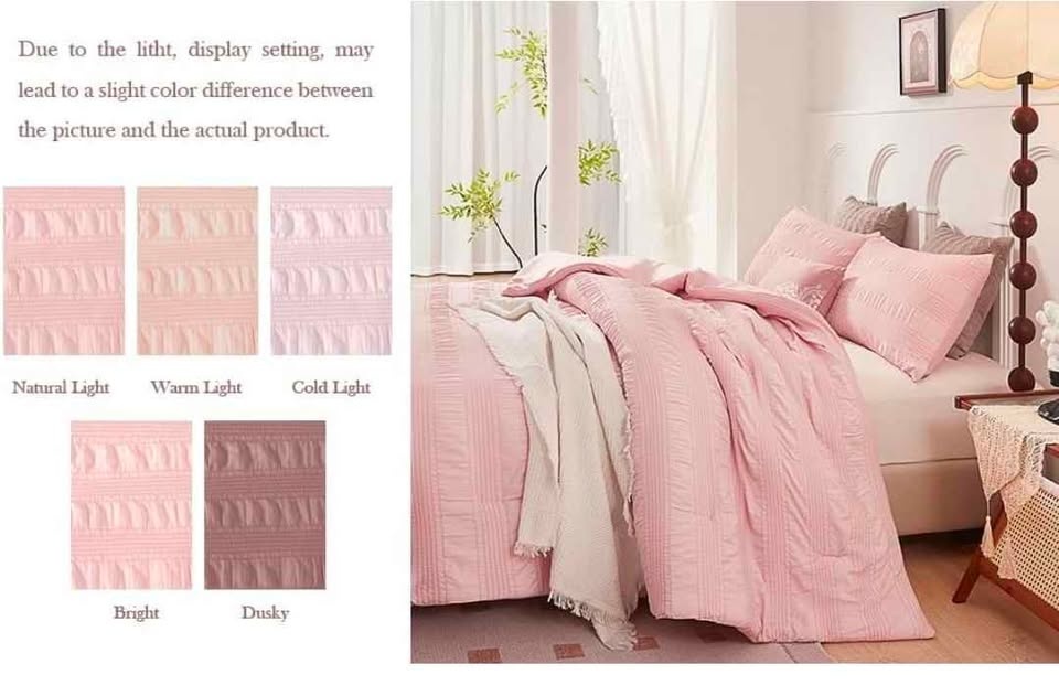 NEW Catesgoo Pink Blush Twin Comforter Set – 2 Piece Seersucker - photo 3