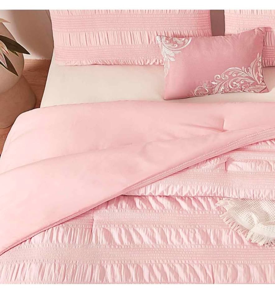 NEW Catesgoo Pink Blush Twin Comforter Set – 2 Piece Seersucker - photo 4