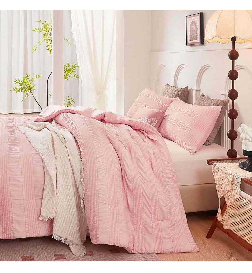 NEW Catesgoo Pink Blush Twin Comforter Set – 2 Piece Seersucker - photo 5