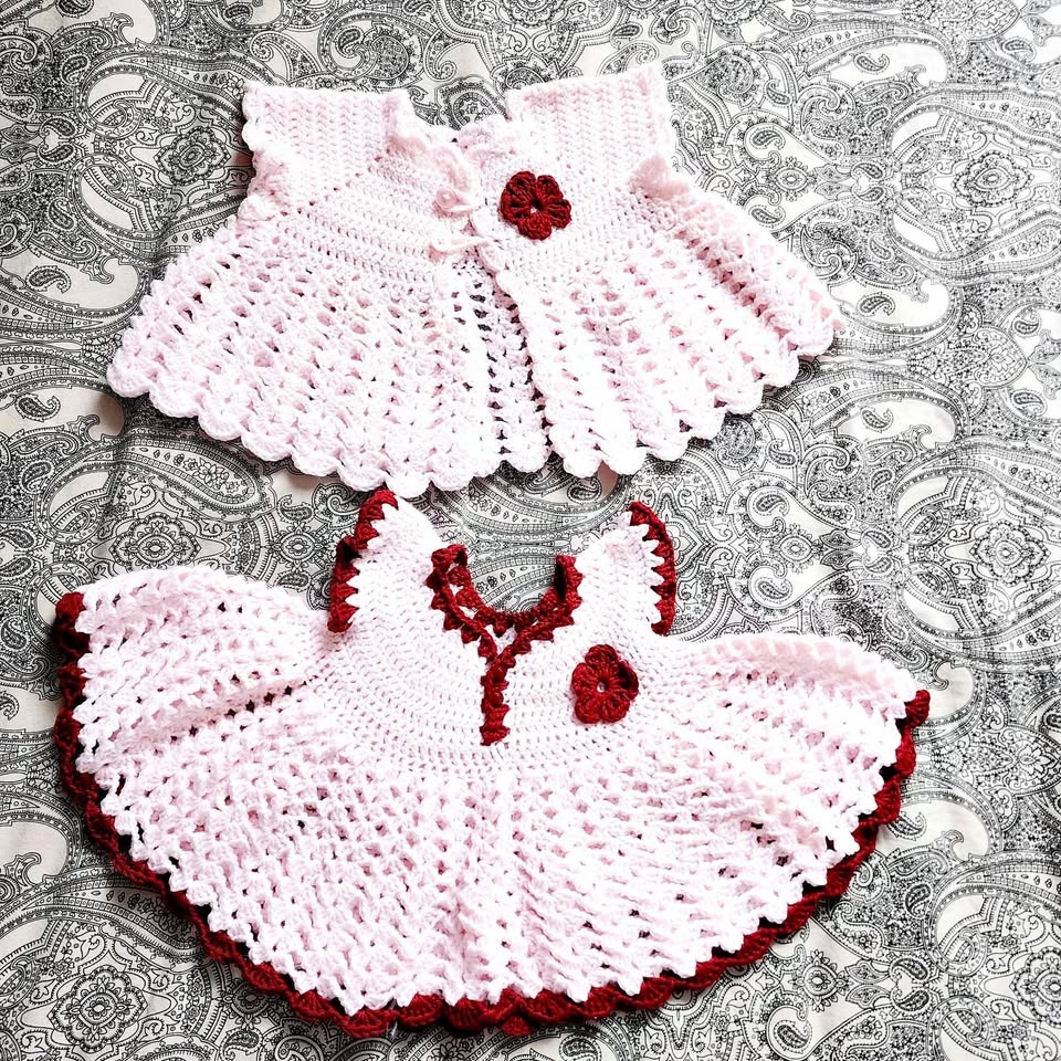 Crochet handmade baby dress and vest - brand new