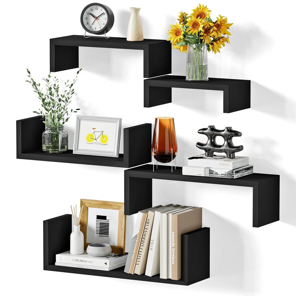 Floating Wall Shelves Set of 5 – Solid Wood – Brand New
