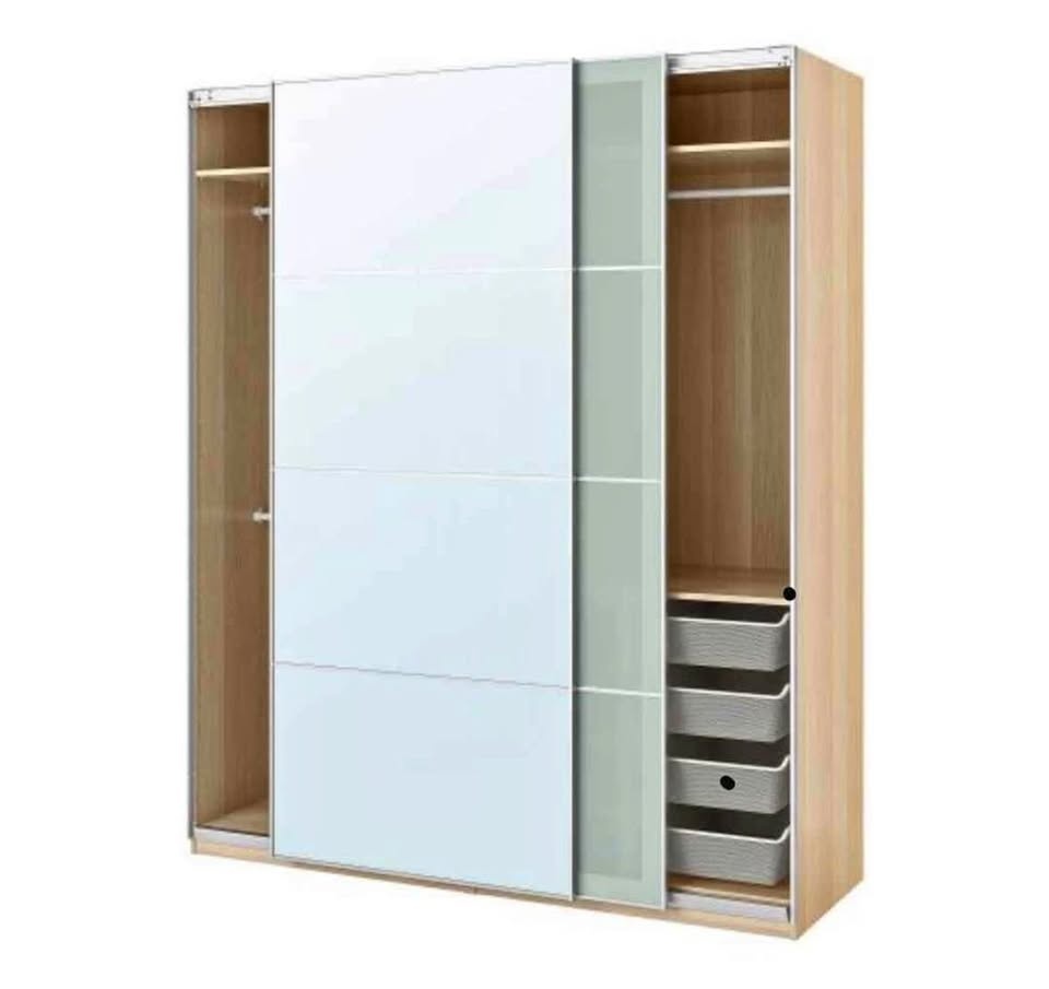 Birch IKEA PAX Wardrobe with sliding glass doors