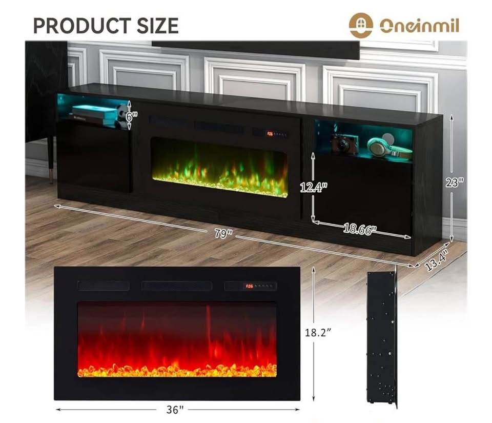 79" TV Stand with 36" Electric Fireplace 🥕 - photo 2