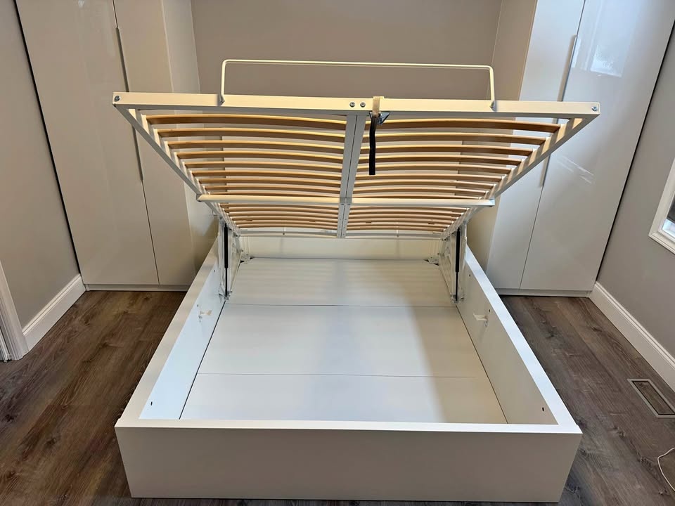 Like New! Queen Hydraulic White Storage Bed Frame — $450