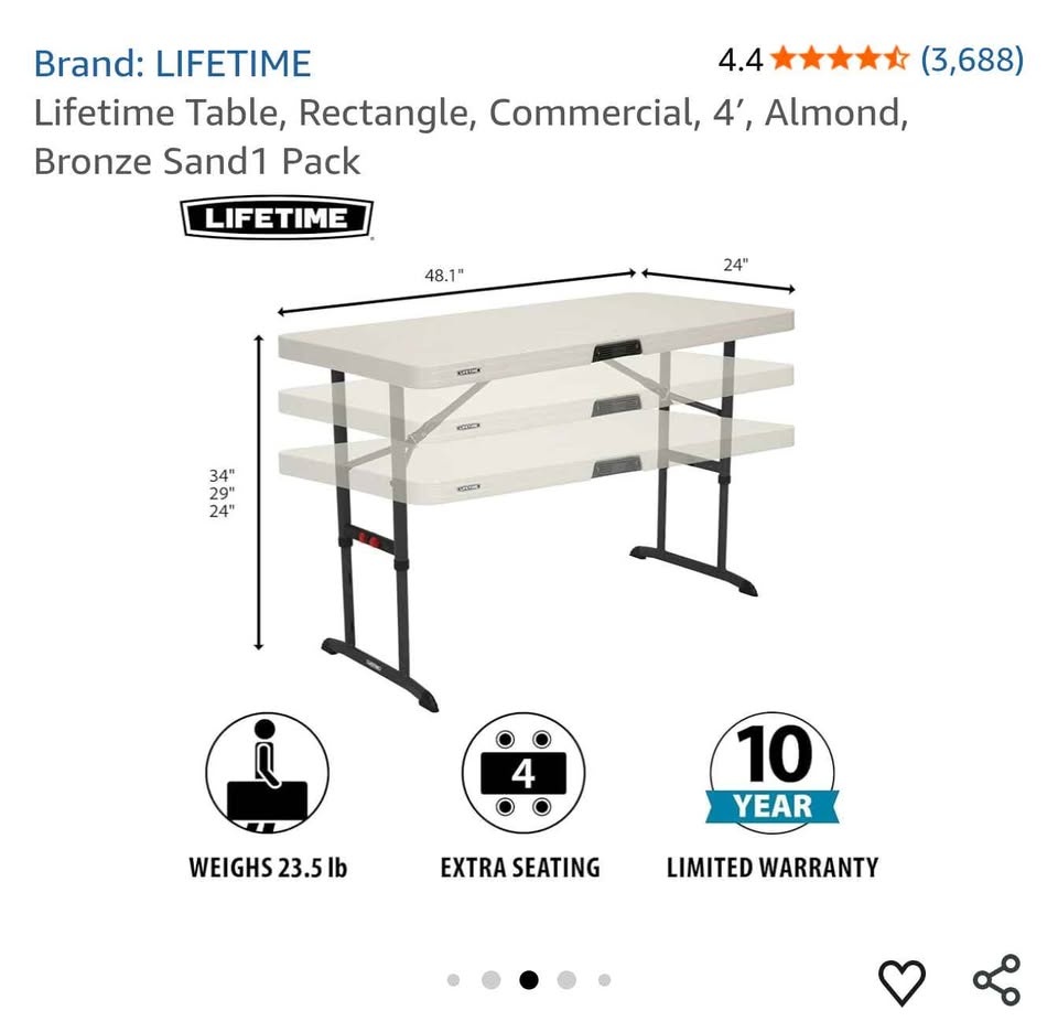 4-Foot Fold-In-Half Adjustable Table - photo 4