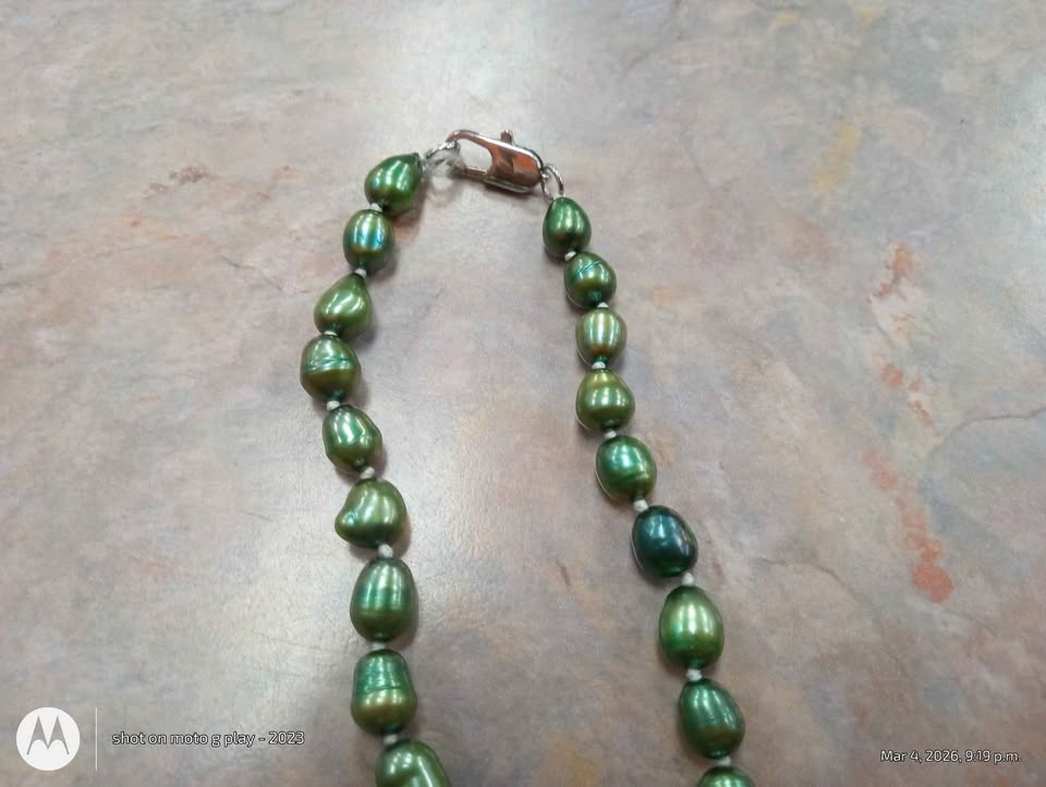 Freshwater Cultured Pearls Necklace Dyed Green Silver Tone Costu - photo 2