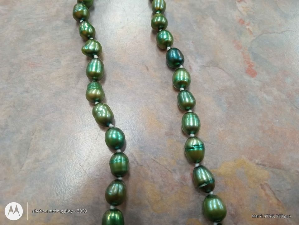 Freshwater Cultured Pearls Necklace Dyed Green Silver Tone Costu - photo 3