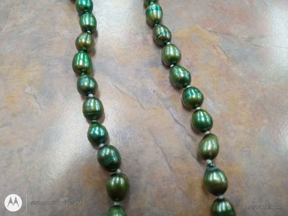 Freshwater Cultured Pearls Necklace Dyed Green Silver Tone Costu - photo 4