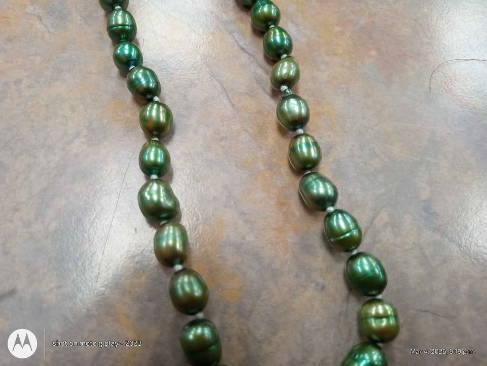 Freshwater Cultured Pearls Necklace Dyed Green Silver Tone Costu - photo 5