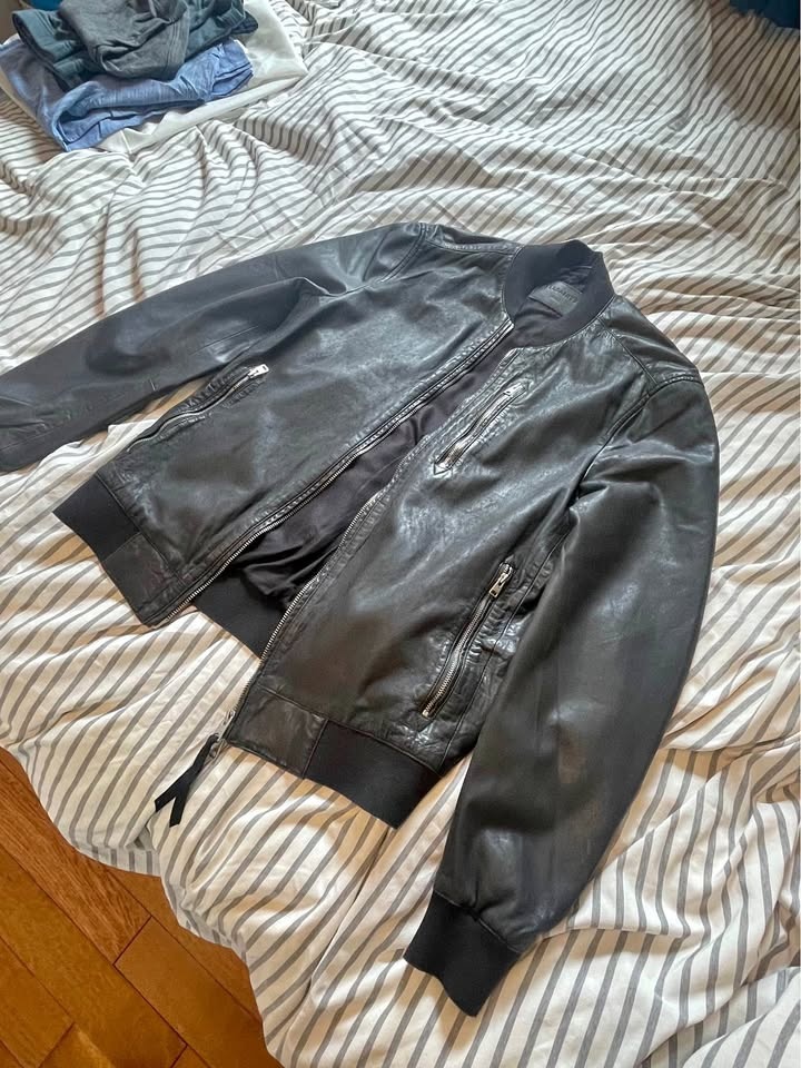 All Saints Leather Bomber Jacket - Male, Size Small