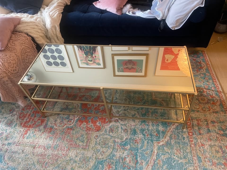 Gold Glass Coffee Table w/ Mirror Top