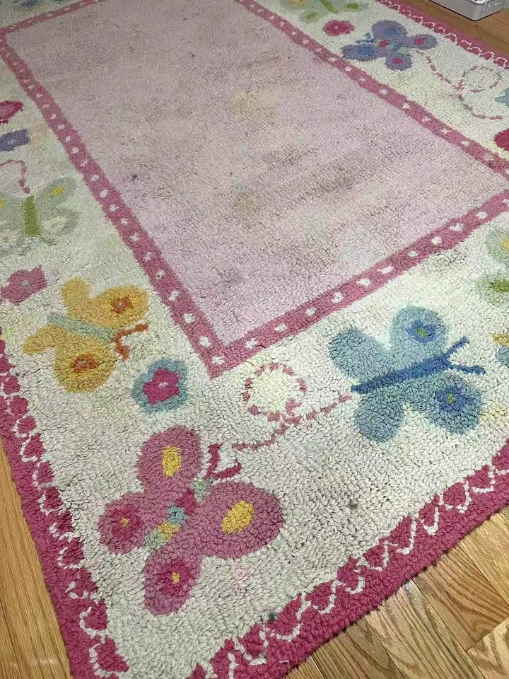 Large High Pile Shag Rug Pink Butterfly For Girls Room