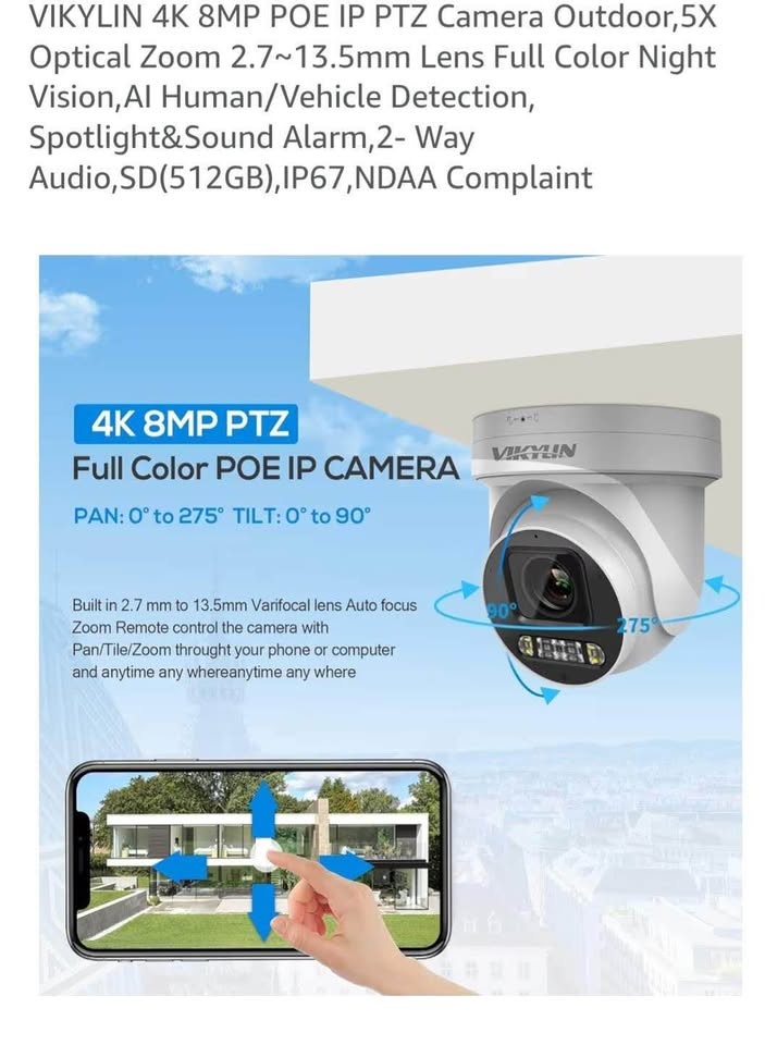 VIKYLIN 4K 8MP PTZ PoE IP Security Camera - photo 3