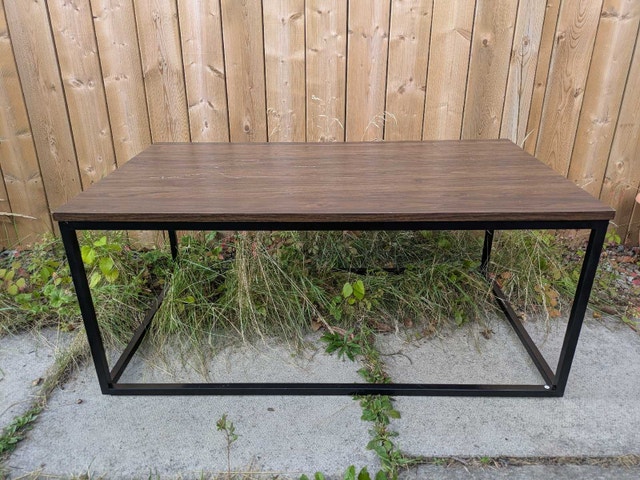 Sturdy Coffee Table - Dark Wood Look Top, Black Metal Frame