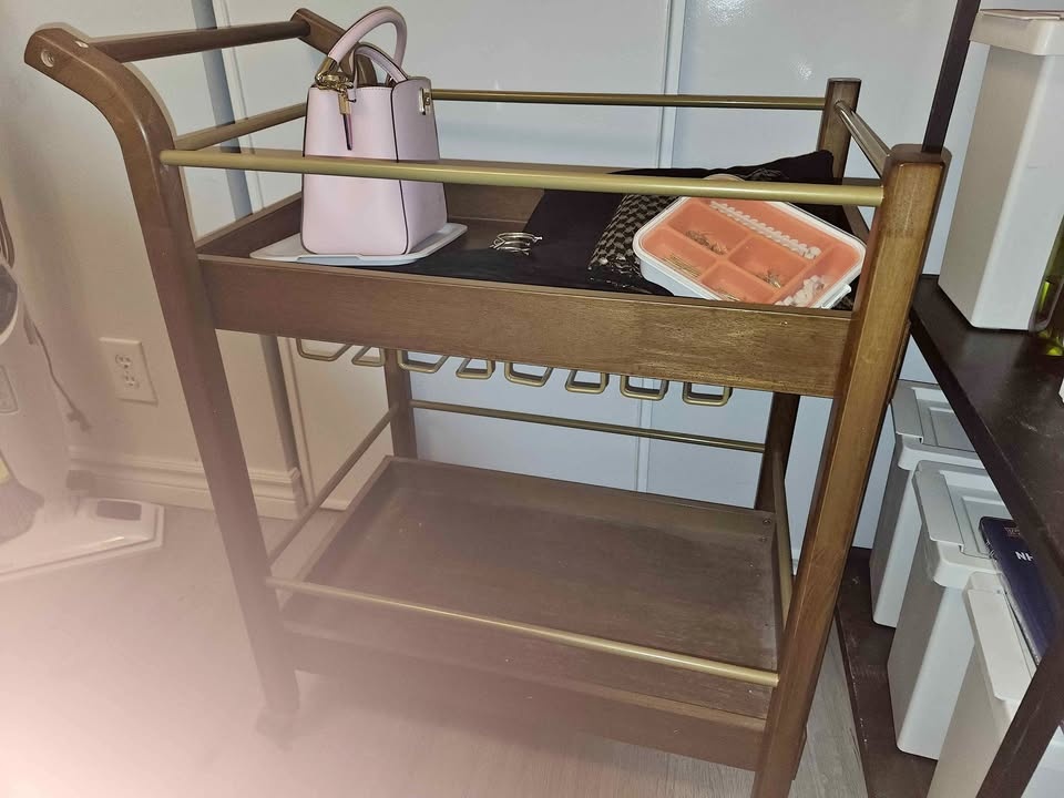Wooden Drink Cart with Bottle Holder