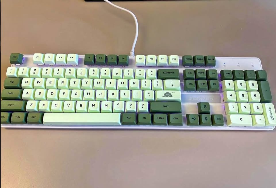 Green & White Mechanical Keyboard - Red Linear Switches
