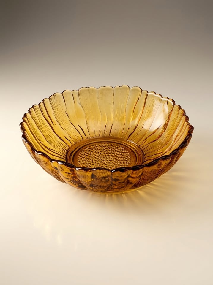 Vintage Amber Pressed Glass Bowl - Scalloped Edge - photo 2