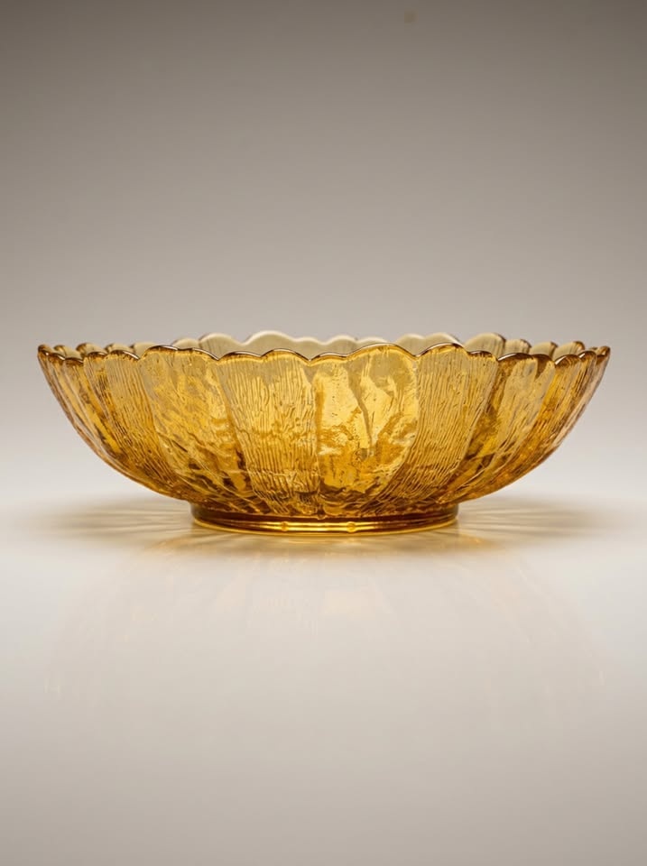 Vintage Amber Pressed Glass Bowl - Scalloped Edge - photo 4