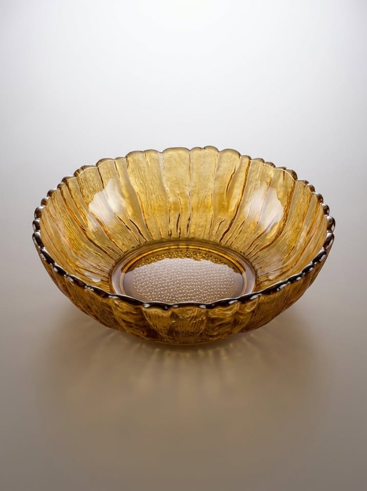 Vintage Amber Pressed Glass Bowl - Scalloped Edge - photo 5