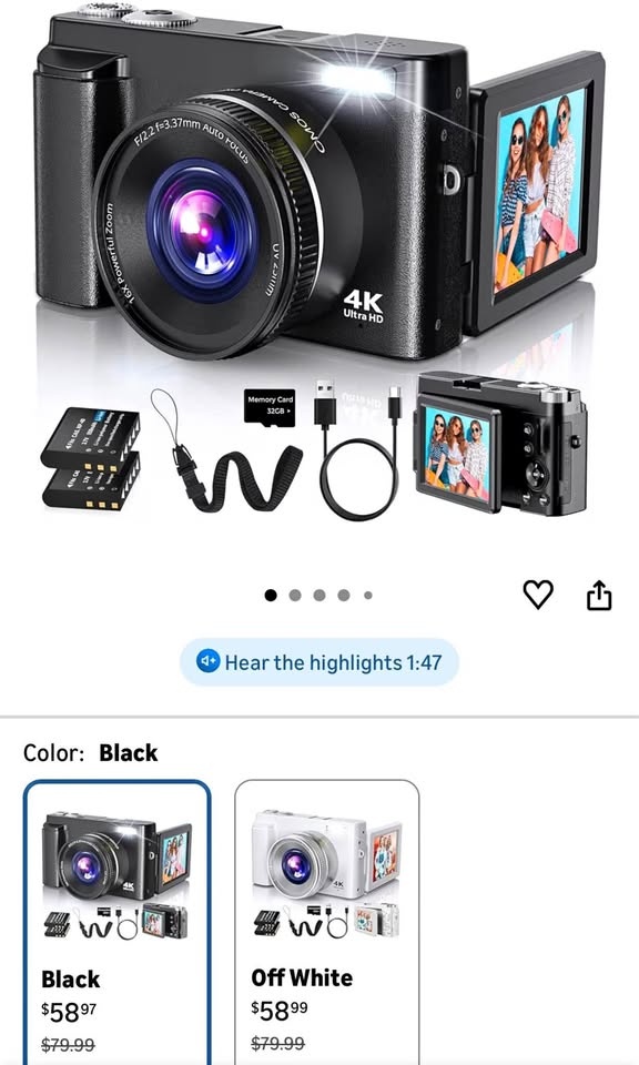 4K Digital Camera w/ 32GB Card & 2 Batteries (Black)