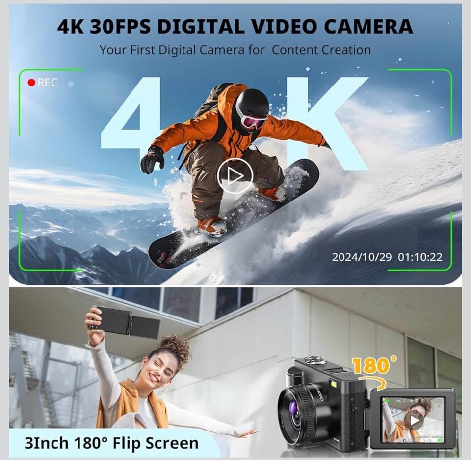 4K Digital Camera w/ 32GB Card & 2 Batteries (Black) - photo 4