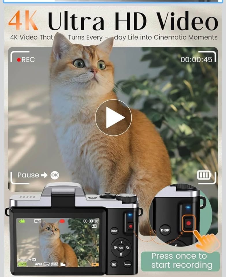 4K Digital Camera with 32GB Card, 2 Batteries (Black) - photo 2