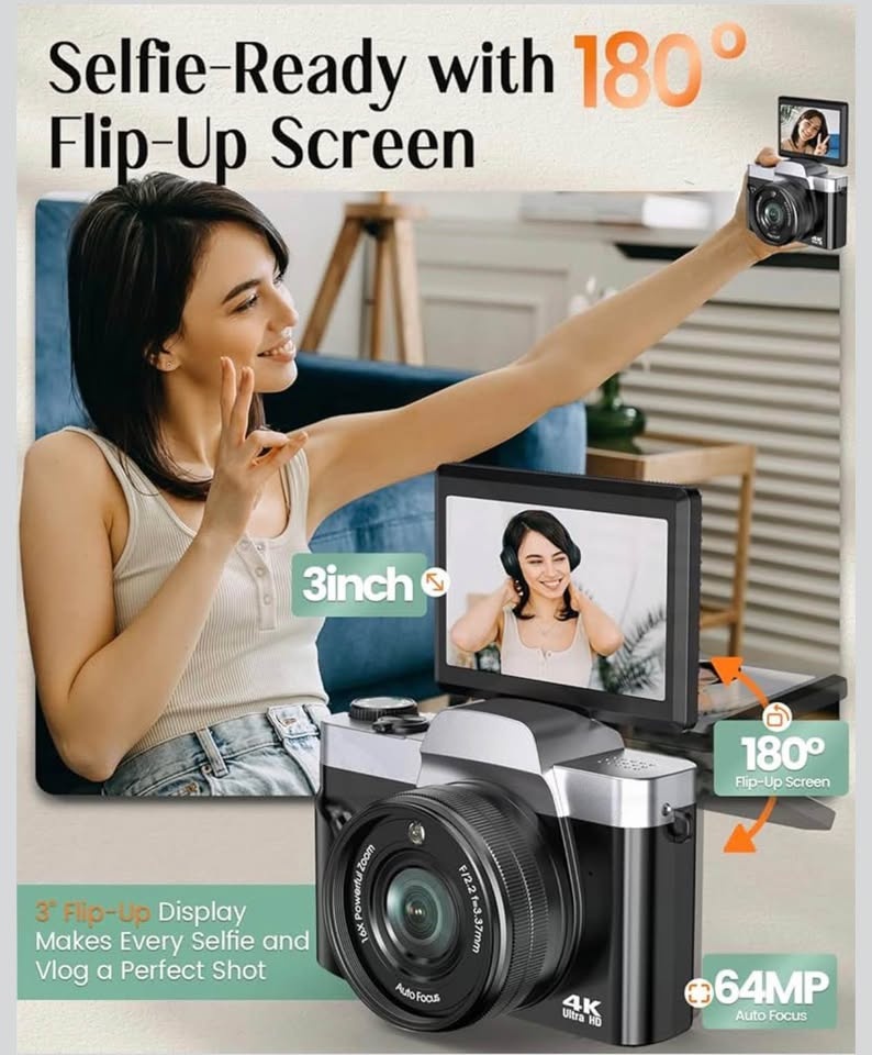 4K Digital Camera with 32GB Card, 2 Batteries (Black) - photo 5