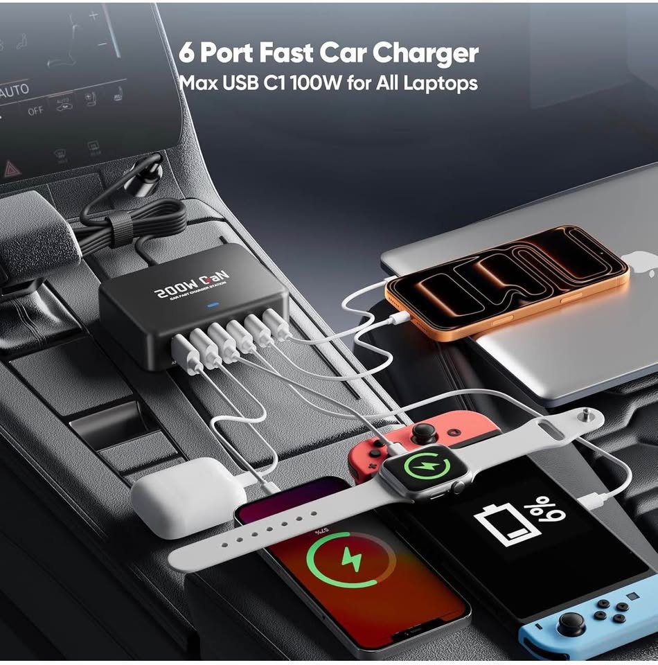 (New) 200W 6-Port USB C Car Charger - photo 2