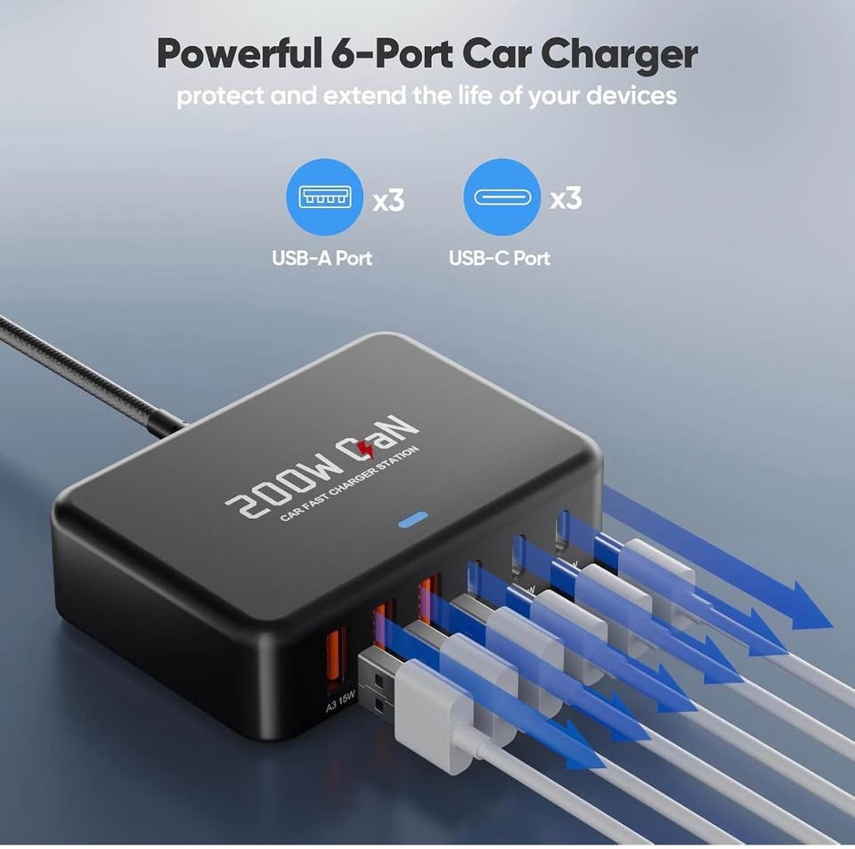 (New) 200W 6-Port USB C Car Charger - photo 4