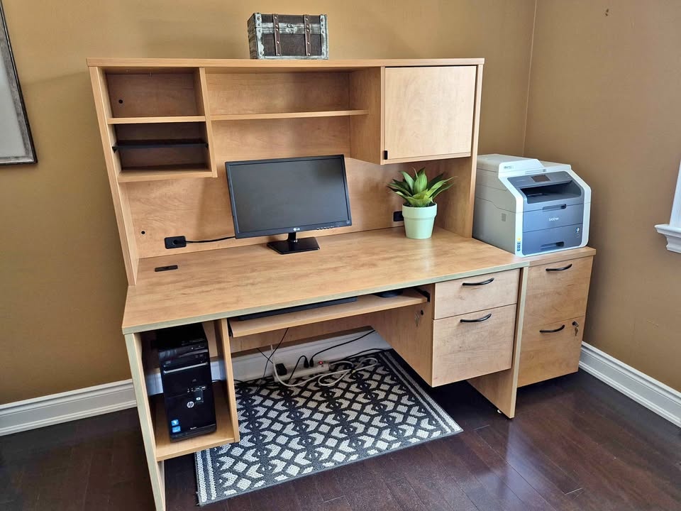 Desk, Hutch & Filing Cabinet (3 separate pieces)