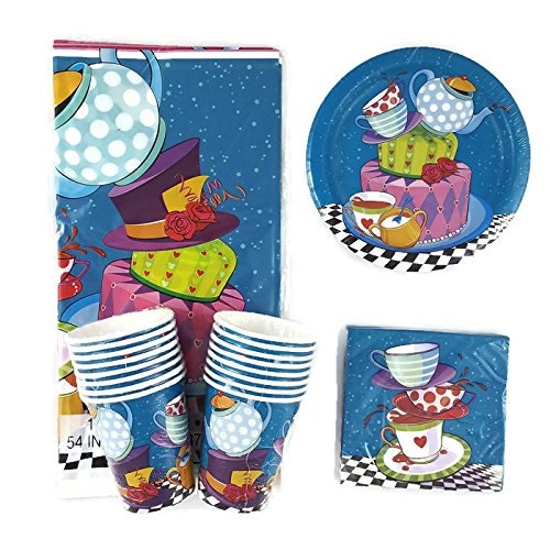 Mad Hatter Party Set for 16 - Cups, Plates, Napkins