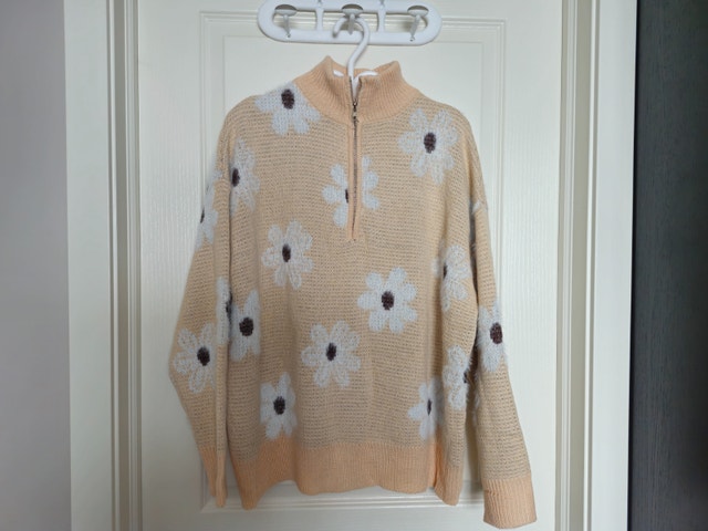 Women's Casual Long Sleeve Knit Sweater Floral Pattern XL - photo 3