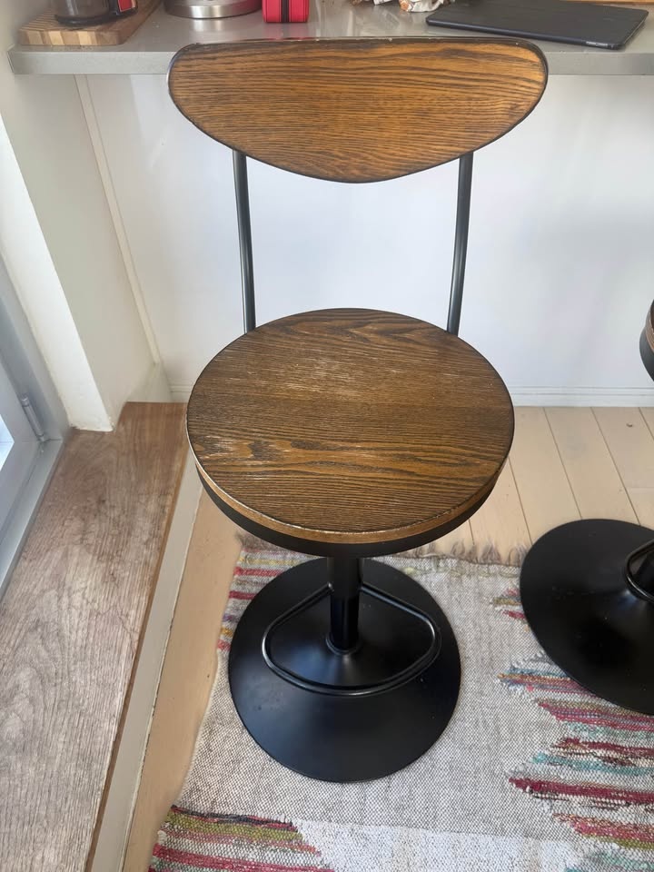 2 Adjustable Wood & Black Bar Stools - photo 3