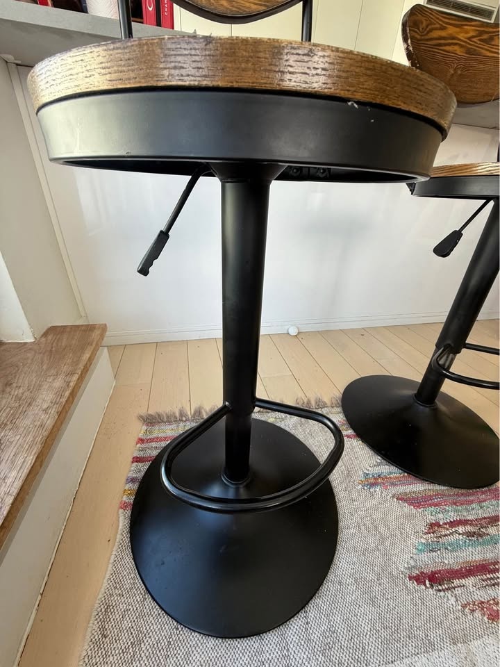 2 Adjustable Wood & Black Bar Stools - photo 4