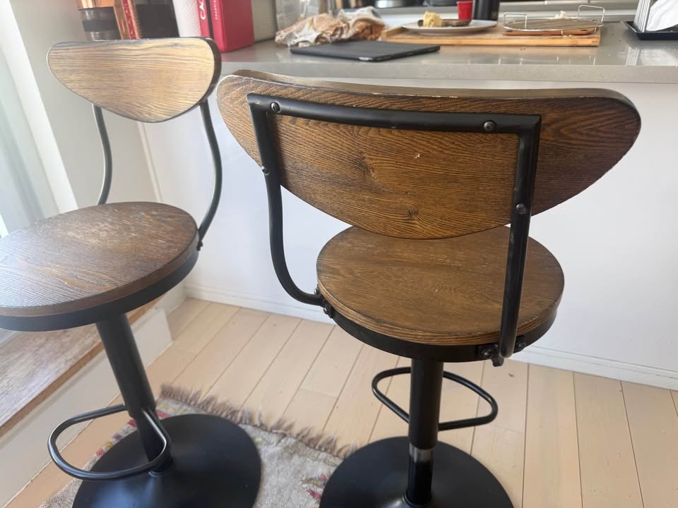 2 Adjustable Wood & Black Bar Stools - photo 5