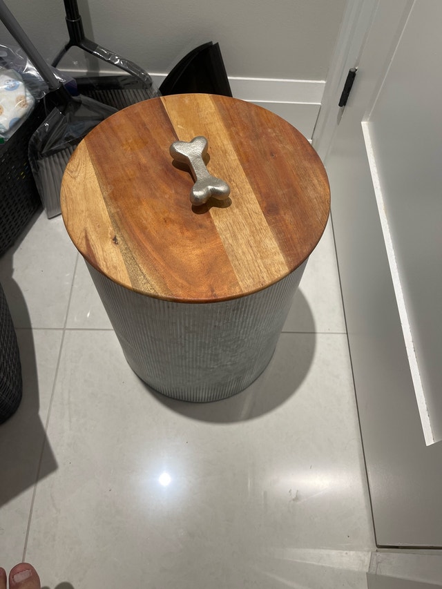 Solid Wood & Metal Dog Food Storage Bin