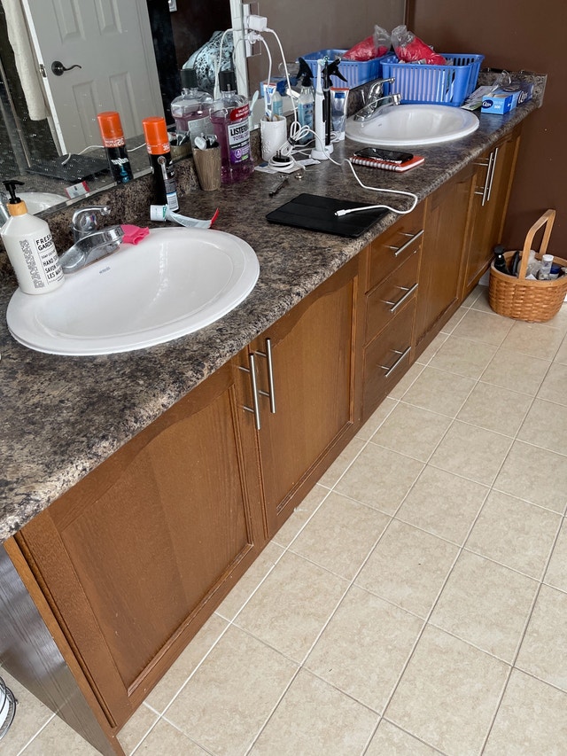 96” vanity with or without sinks and faucets.