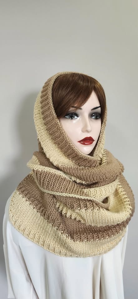 Beige Knit Shoulder Wrap / Striped Shawl - photo 2