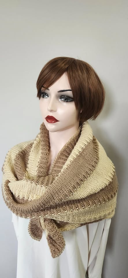 Beige Knit Shoulder Wrap / Striped Shawl - photo 4