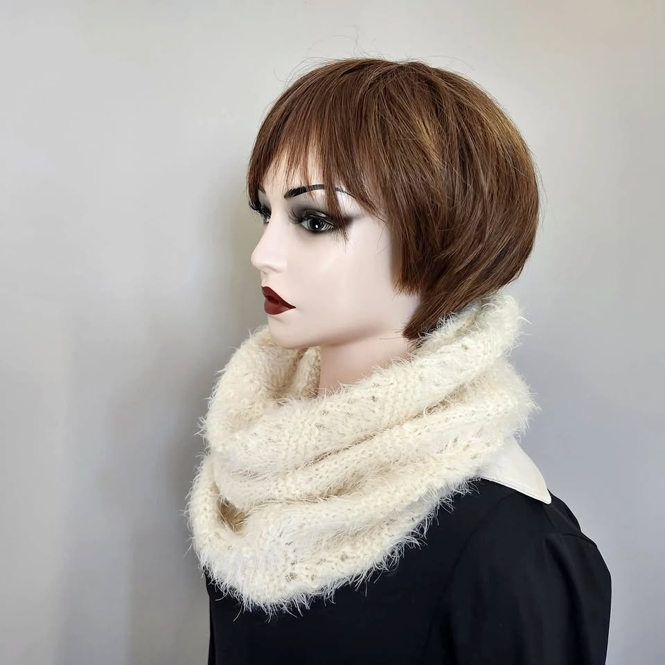 Cream Neck Warmer/ Knit Cream Cowl/ Cream Infinity Scarf with Pe