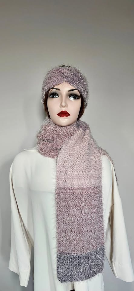 Fuzzy Knit Scarf Headband Set: Acrylic Winter Accessory