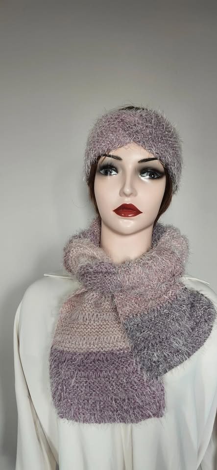 Fuzzy Knit Scarf Headband Set: Acrylic Winter Accessory - photo 2