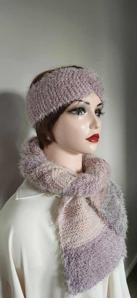 Fuzzy Knit Scarf Headband Set: Acrylic Winter Accessory - photo 3