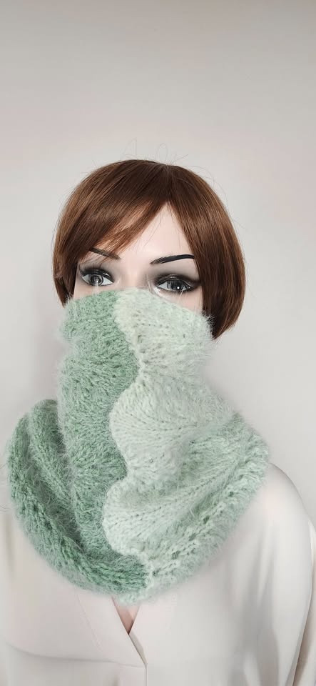 Green Knit Neck Warmer/Scarf/Cowl with Gradient - photo 4