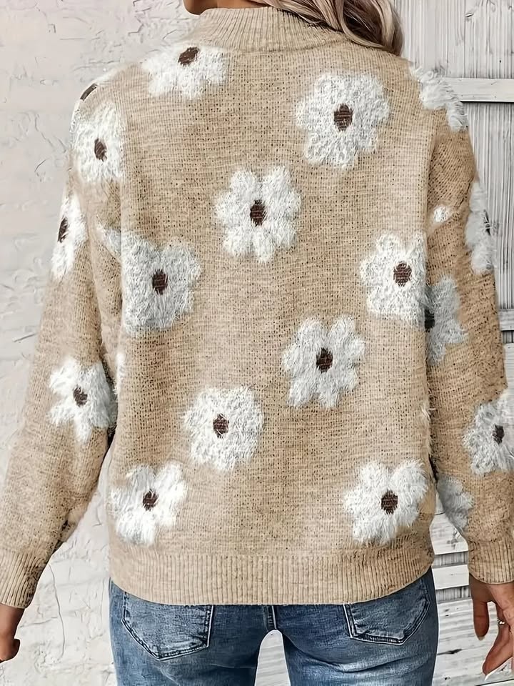 Women's Casual Long Sleeve Knit Sweater With Floral Pattern - photo 2