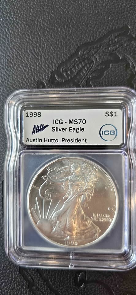1998 American Silver Eagle MS70 - Austin Hutto Signed Label