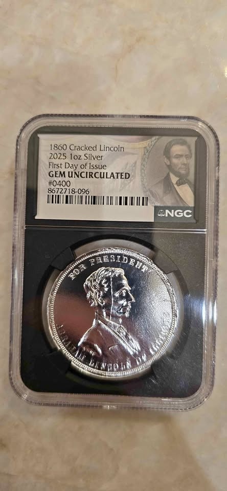 2025 1oz Silver "Cracked Lincoln" Medal - NGC Gem Unc FDI